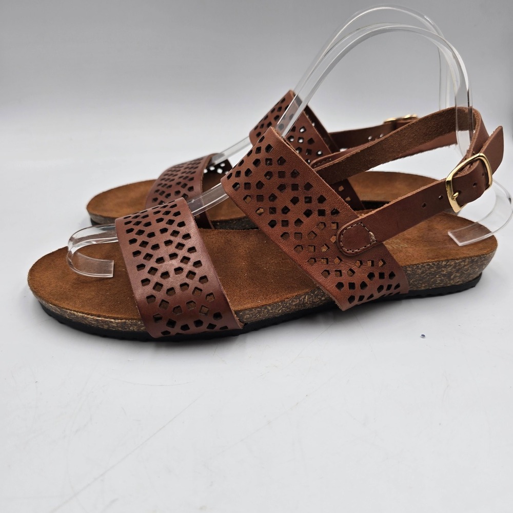 Mila Paoli Sandals Womens 9? Brown Leather Laser Cut Back Strap Cork Italy Made